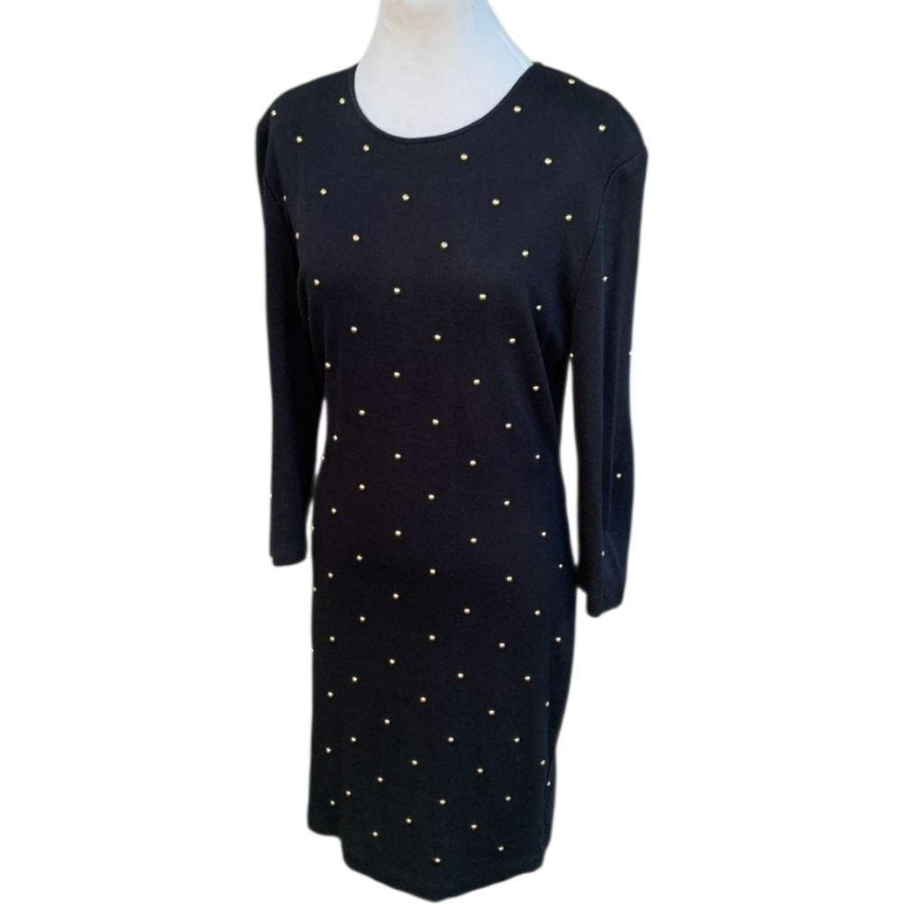 Vintage Hearts Pearl Embelished Long Sleeve Midi‎ Dress With Shoulder Pads